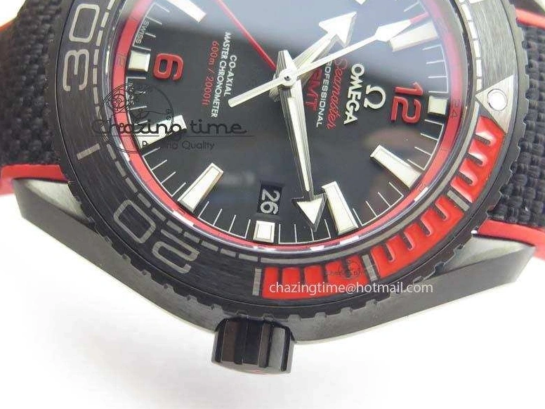 1225 SoftTouch Planet Ocean GMT 45mm DLC Red JHF Best Edition Black Dial On Rubber Strap A 8200